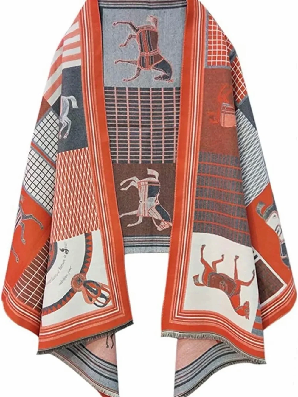 Classic Equestrian Orange & Gray Shawl